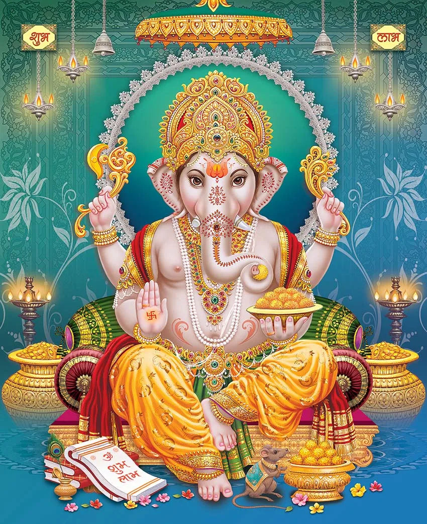 Religion Elephant God India Hinduism Ganesha Painting Canvas Durga Golden Zari Art Poster Prints Living Room Home Decor Pictures