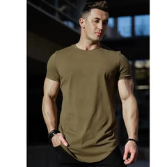 Muscle training T-shirt Men's Summer Workout short sleeve T-shirt High Quality cotton fitness Men T-shirt Gym Solid color Tops
