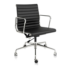 White Mid Back Genuine Leather Swivel Chairs Ergonomic Office Chair Adjustable Swivel Leather Gaming Chair Ribbed Office Chair