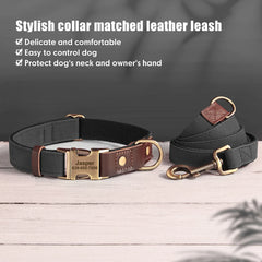 Personalized Dog Collar Leash PU Leather Dog Collars With Walking Lead Rope Free Custom Pet ID for Small Large Dogs Pug Pet Shop