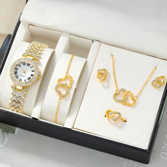 Luxury Women’s Diamond Steel Band Watch & Bracelet Set