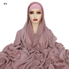 Ramadan Crinkle Rayon Hijabs with Cap Muslim Hijabs for Women Shawls Solid Instant Headscarf Wraps Stripe Islamic Turban Foulard