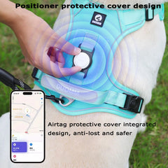 Dog Harness with Airtag Holder and Leash Set-Premium Oxford Breathable Material Durable Reflective Dog Harness and Leash Set Pet Shop