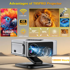 HORLAT 40000Lumens LCD Projector 3D Cinema LED Beamer Full HD 1080P 4K Video Auto Focus Keystone Home Theater 5G WiFi Proyector