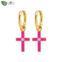 925 Sterling Silver Needle Fashion Cross Pendant Hoop Earrings for Women Vintage Gold Color Small Earrings Luxury Jewelry Gifts