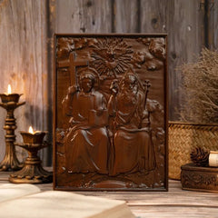 Religious Holy Statues Trinity Wood Wall Decor, Catholic Mural,Family Home Decor