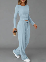 Women’s Casual Drawstring Long Sleeve Pant Set