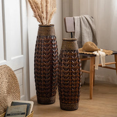 Ins Grass Rope Woven Vase Handmade Flower Insert Holder Large Floor Standing Living Room Decor Retro Versatile Flower Basket