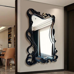 Wave Full Length Mirror Aesthetic Irregular Body Mirror Nordic Large Velvet Standing Wall Mirror for Bedroom Living Room Decor