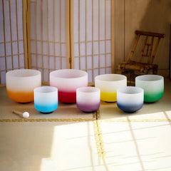 KVKA  6-12 inch Or 7-12 Inch 432hz or 440hz Gradient Half Colored Chakra Frosted Quartz Crystal Singing Bowl for Yoga Sound