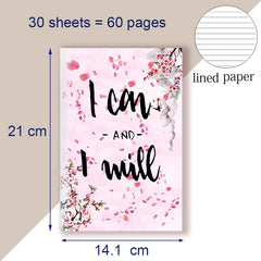 A5 Notebook Note Book Motivational Quote - I Can and I Will - Sketch Writing Blank Journal Success Notepad New Job Graduation