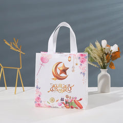 4/8pcs Ramadan Candy Bags with Handle Moon Ramadan Kareem Gift Bags for Eid Party Decorations Eid al Fitr Non-Woven Tote Bags