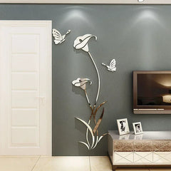 DIY Butterfly Lily Flower Wall Decal Acrylic Mirror Flower Wall Sticker Murals for Living Room Bedroom TV Background Home Decor