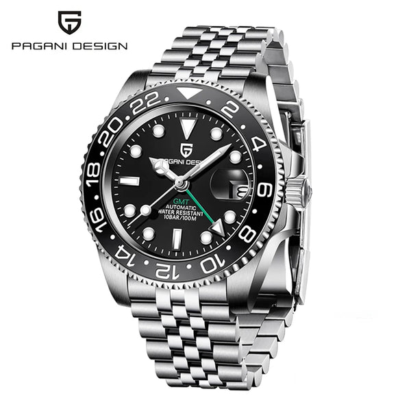 PAGANI DESIGN PD-1662 Luxury GMT Men Mechanical Wristwatch Sapphire Glass Stainless Steel 100M Waterproof Automatic Watches