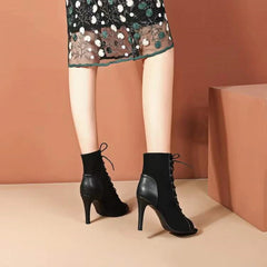 Lace-Up Sandals Heels 9CM Women's Shoes Summer 2024 Trend Black Sexy Peep Toe Boots Fashion Cloth Stilettos Jazz Dance Female