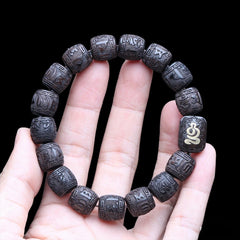 Authentic Natural Ebony Tibetan Six-Character Mantra Tibetan Prayer Wheel Bracelet 15mm Unisex Bracelet