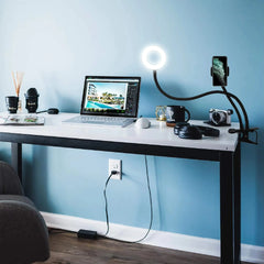Universal Flexible Mobile Phone Holder with Selfie Ring Light Office Lazy Bracket Desk Lamp LED Light for Live Stream Fill Light