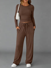Women’s Casual Drawstring Long Sleeve Pant Set