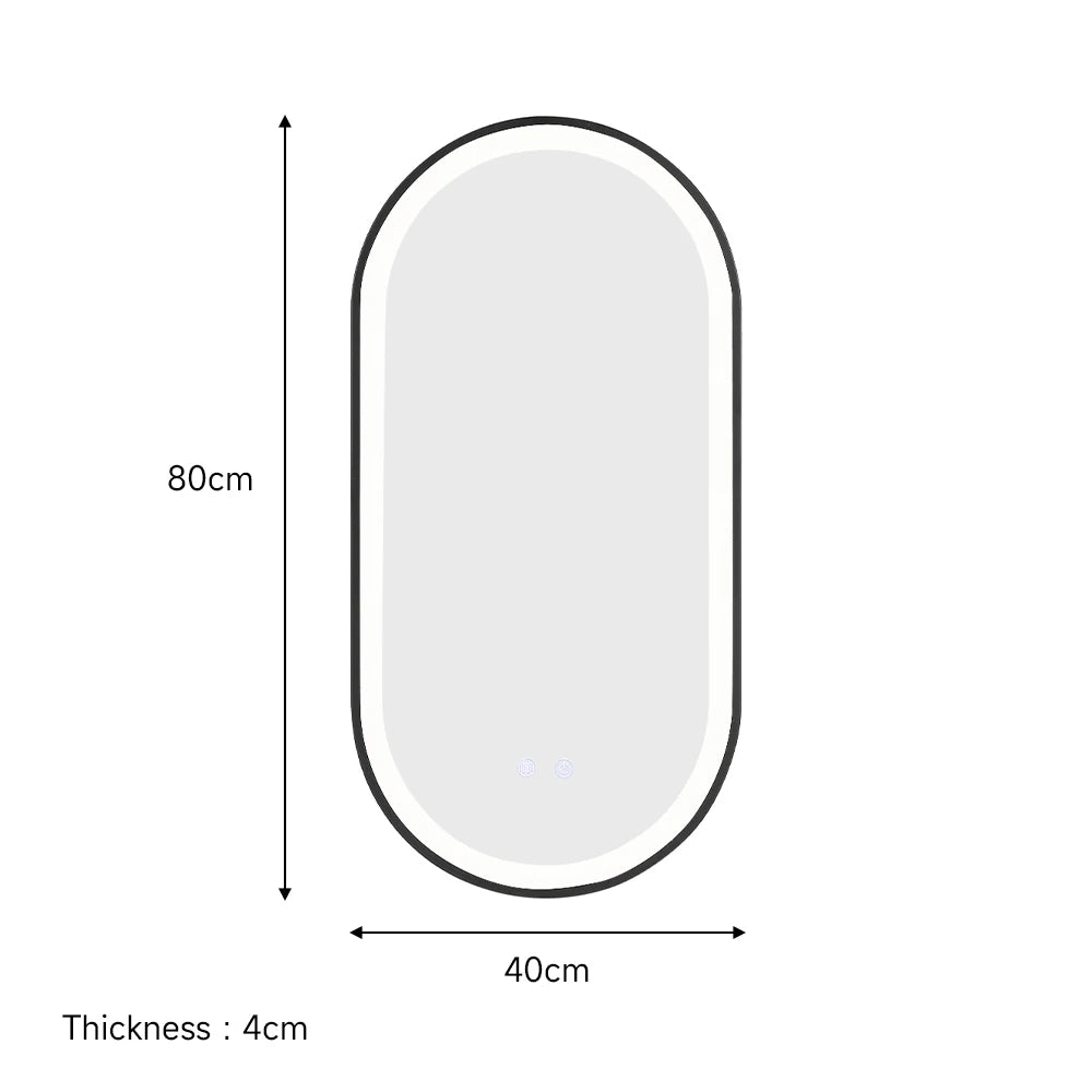Voltsify Modern Oval LED Wall Mirror Art Metal Framed, Anti-fog Film, Sensor Switch, Three Color Temperatures Home Decor
