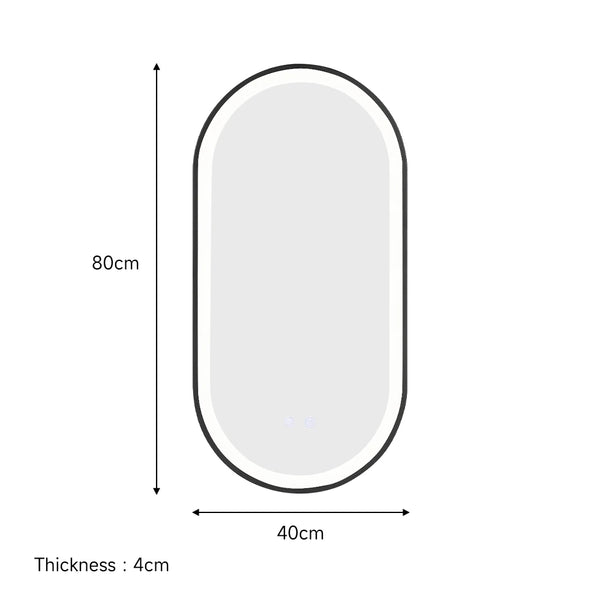 Voltsify Modern Oval LED Wall Mirror Art Metal Framed, Anti-fog Film, Sensor Switch, Three Color Temperatures Home Decor
