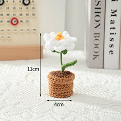 Crochet Knitting Flowers Potted Homemade Crochet Rose Tulip Daisy Office Desktop Ornaments Car Automotive Interior Decoration Home Decor, Plants & flowers