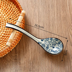 Soup Spoons Japanese Ceramic Kitchen Tableware Creative Retro Long-Handled Bone China Eating Scoop Dinnerware Stirring Teaspoon Kitchen Tools, Cooking Utensils