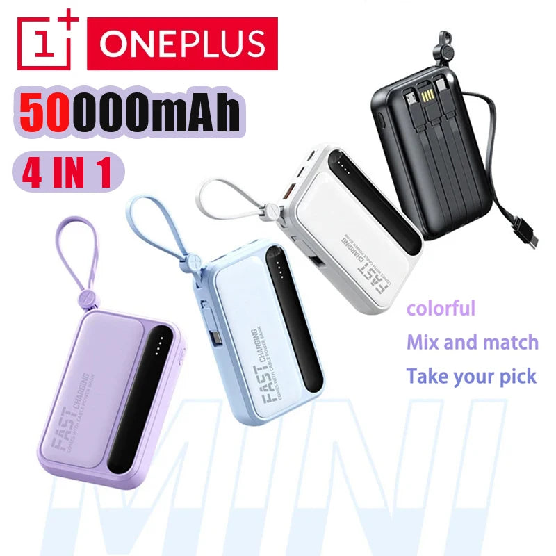 Oneplus 4 In1 Power Bank 50000mAh Large Capacity Built in Cables Intelligent Digital Display Light Portable Battery For Iphone