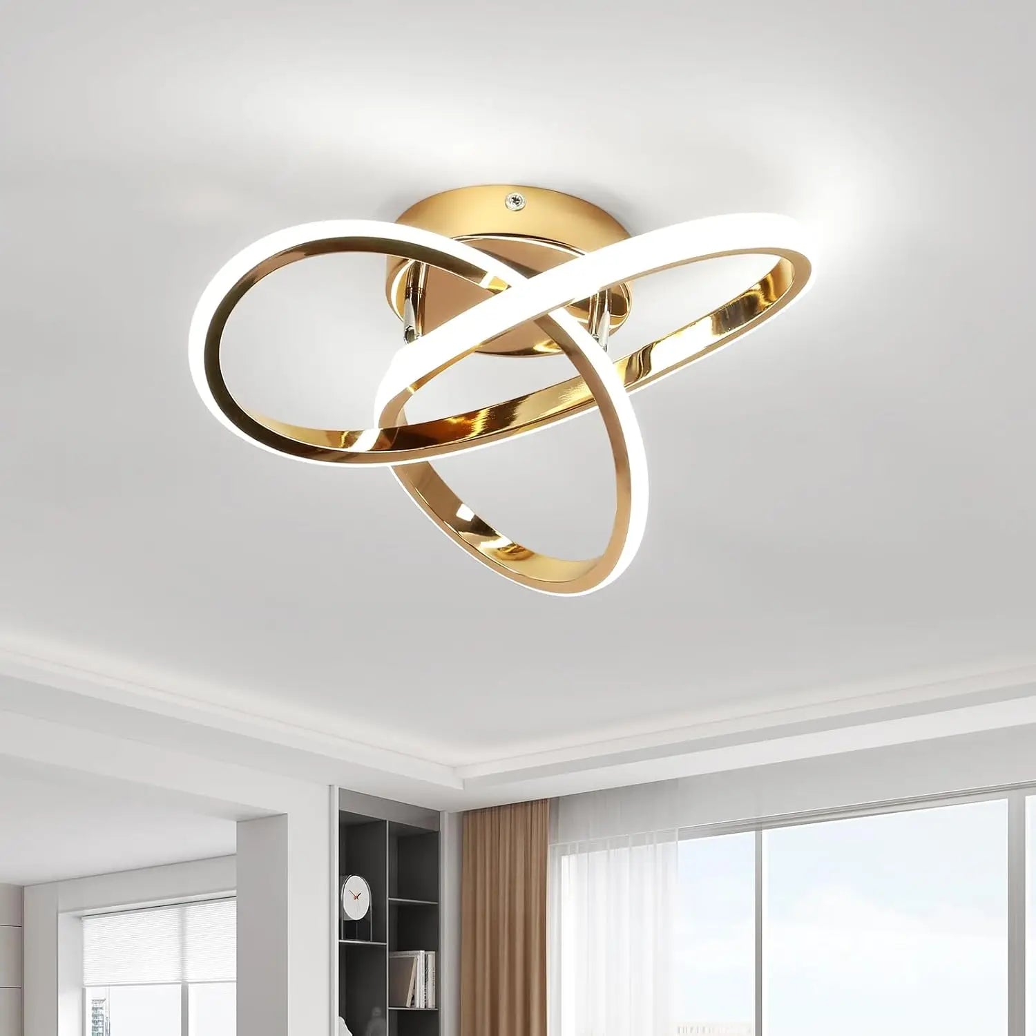 30W Clover LED Aluminum Ceiling Light, Gold Ceiling Light, 6500K White Light Ceiling Light Suitable for Bedrooms, Dining Rooms