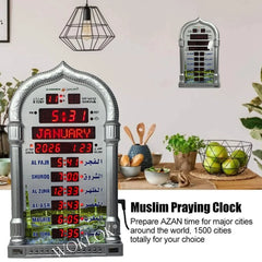 Islamic 12V Azan Mosque Calendar Muslim Prayer Wall Clock Alarm Islamic Mosque Azan Calendar Ramadan Home Decor with Remote Control