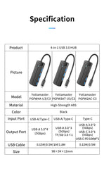 Yottamaster 5Gbps 4-in-1 USB3.0 Hub USB HUB Adapter Expansion Dock Ultra-Slim OTG Adapter Type C For PC iOS Computer Accessorie