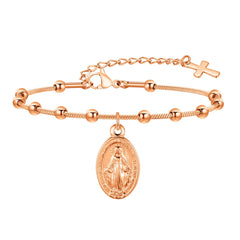 Vnox Rosary Bracelet for Women Girls, Gold Plated Stainless Steel Religious Cross and Virgin Mary Prayer Bracelets Gifts