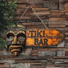 2D Tiki Bar Arrow Wooden Sign - Hawaiian Style Arrow Wall Ornament, Suitable for Outdoor, Beach Parties, Bars, Hawaiian Decor