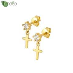 925 Sterling Silver Needle Fashion Cross Pendant Hoop Earrings for Women Vintage Gold Color Small Earrings Luxury Jewelry Gifts