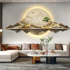 New Chinese style living room decoration painting 2025LED light clock wall mounted digital display electronic clock painting