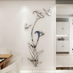 DIY Butterfly Lily Flower Wall Decal Acrylic Mirror Flower Wall Sticker Murals for Living Room Bedroom TV Background Home Decor