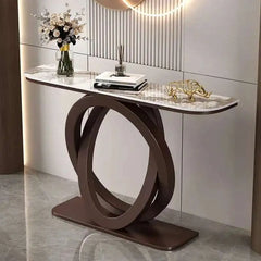 Luxury tablet computer console table Italian semi-circular iron entrance cabinet table Console Tables Creative corridor end view