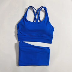 Solid Color Gym Fitness Set Tight Soft cross Fitness Bra 2pc compression High Waist Yoga Legging Suit Comprehensive Training Jog
