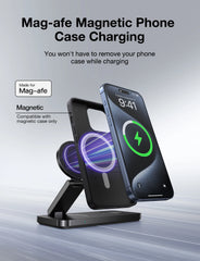 Magnetic 3 in 1 Fast Wireless Charger Stand Foldable Charging Station For iPhone 16 15 14 13 12 Apple Watch 9 8 7 6 Airpods Pro