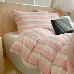 Nordic sling Cotton Pink Stripes Duvet Cover 150x200 Size Girl's Room housse de couette Skin friendly Breathable Comforter Sets