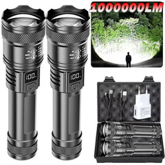 Ultra Bright LED Flashlight 2000LM Type-C Rechargeable Long Range Zoom Tactical Torch Outdoor Emergency Camping Fishing Lantern