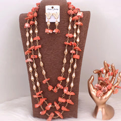 Dudo 2023 African Jewelry Set – Coral & Crystal Beaded Necklace for Women