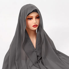 Premium Chiffon Hijab With Bulit-in Magnets Solid Color Easy To Wear Shawl Wrap With Undercap For Muslim Women