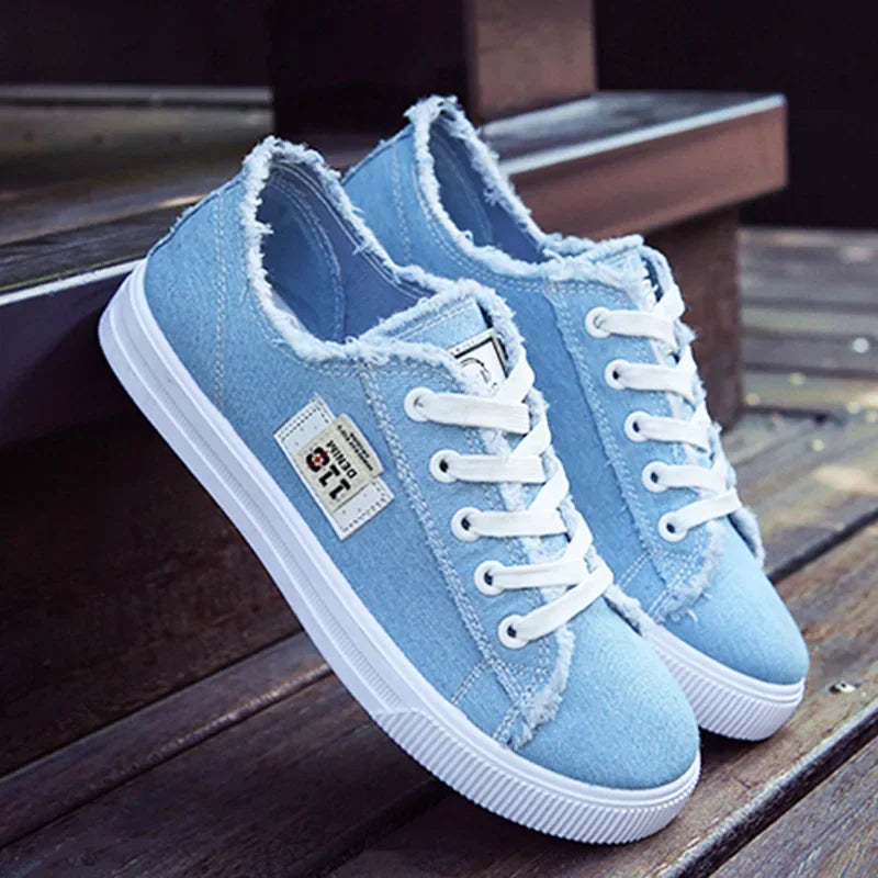 2024 Spring Summer Women Canvas Sneaker Low Top Denim Sneakers Ladies Lace-Up Flat Canvas  Board Shoes Female Flat Shoes