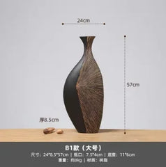 Light Luxury Retro - style Vertical Black Resin Vase Ideal for New Chinese - inspired Living Room and Entrance Dried Flower Dec
