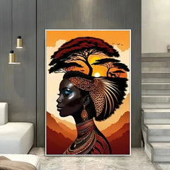 African Black Woman Poster and Prints Abstract Portrait Art Canvas Painting Wall Art Picture for Living Room Home Decor Gift