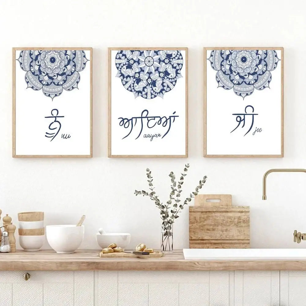 Jee Aayan Nu Poster Print Sikhi I Welcome in Punjabi Blue Mandala Wall Stickers Paintings Modern Home Living Room Decor