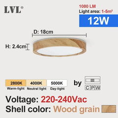 Home Decor LED Ceiling Light Wood Grain & White 3 in 1 Lighting Colors Home Lighting Kitchen Bedroom Bathroom Round Flush Ceiling Lamp