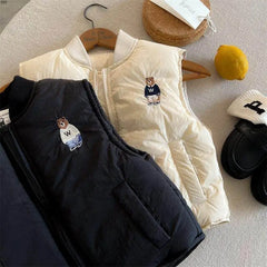 Children's Cotton Waistcoat Boys 2025 Winter Baseball Collar Vest Jacket Baby Keep Warm Sleeveless Jacket Girls Embroidery Top