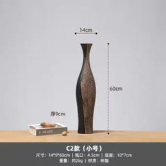 Light Luxury Retro - style Vertical Black Resin Vase Ideal for New Chinese - inspired Living Room and Entrance Dried Flower Dec