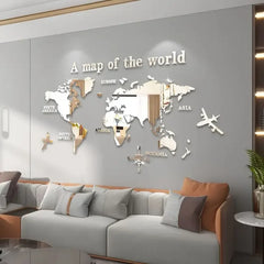 World Map Wall Mirror Stickers DIY 3D Acrylic Wall Stickers Bedroom Office Background Wall Decoration Stickers Large Size